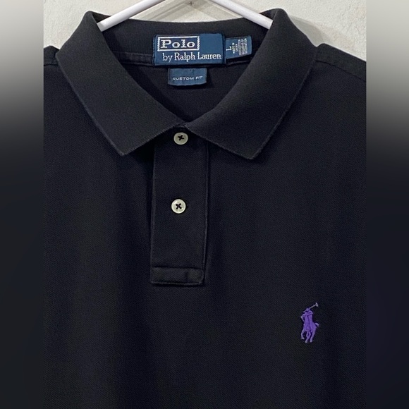 Ralph Lauren Polo Shirt Black Cotton with Lavender Pony size L - Picture 7 of 13